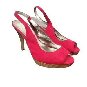 Style & Co. Women's Red Faux Suede Open Toe 3" Heel Sling Back Sandals